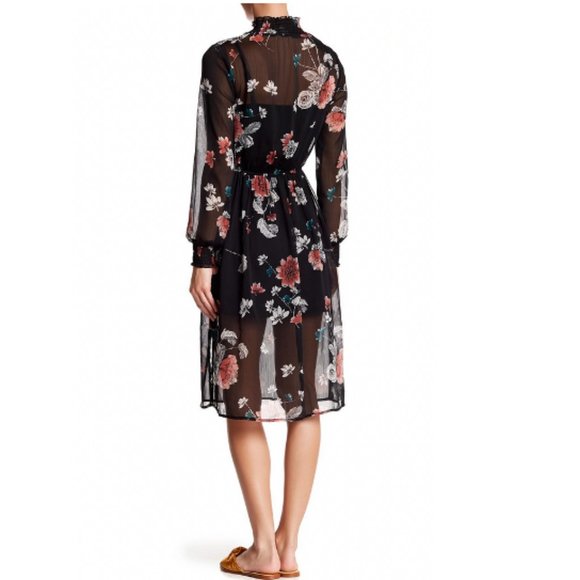 Love, Fire | Synthetic Mock Neck black floral midi dress - Picture 2 of 15